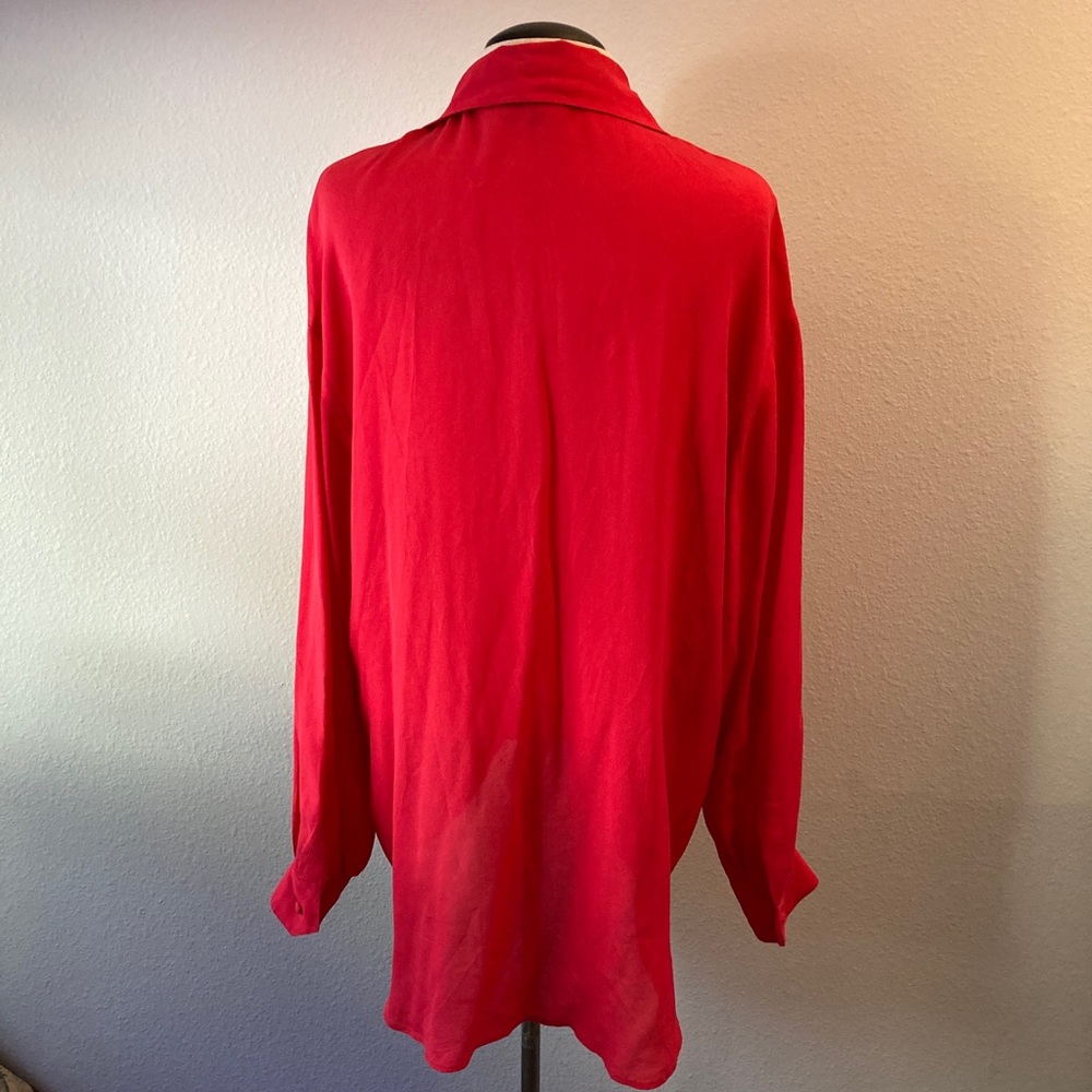Carole Little Red Silk Button& Loop Front Blouse … - image 7